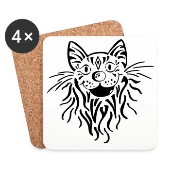 Getigerter Katzenkopf - Katze - Tiger - Kater - Untersetzer (4er-Set) - Weiß - Vorne