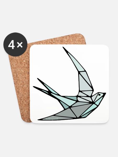 Bird (Schwalbe) Origami - Untersetzer (4er-Set) - Weiß
