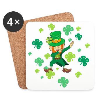 Leprechaun dansant Dabbing Trèfles Porte-bonheur - Dessous de verre (lot de 4) - blanc - Devant