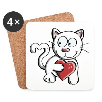 J'aime les chats Bandes dessinées - Chats - Chat - Dessous de verre (lot de 4) - blanc - Devant