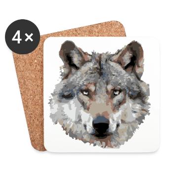 Wolf (grau) - Untersetzer (4er-Set) - Weiß - Vorne