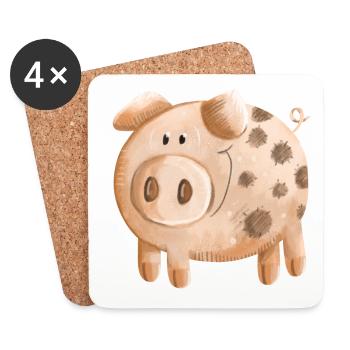 Kleines Rosa Schweinchen - Schwein - Ferkel - Untersetzer (4er-Set) - Weiß - Vorne