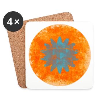 Trench floral abstrait en orange et bleu - Dessous de verre (lot de 4) - blanc - Devant