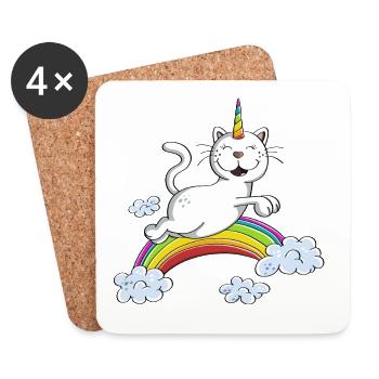 Chat Caticorn heureux - Cat Unicorn Magic Fantasy - Dessous de verre (lot de 4) - blanc - Devant
