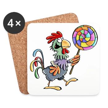 Chicken with lollipops - rooster - hen - lollipop - food - Coasters (set of 4) - white - Front