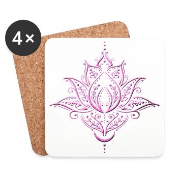 Lotus, lotus flower with moon. Yoga. Pink. - Coasters (set of 4) - white - Front