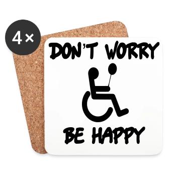 Ne vous inquiétez pas, soyez heureux en fauteuil roulant # - Dessous de verre (lot de 4) - blanc - Devant