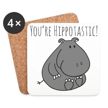 HippoTastic Cute Hippo Charm - Coasters (set of 4) - white - Front