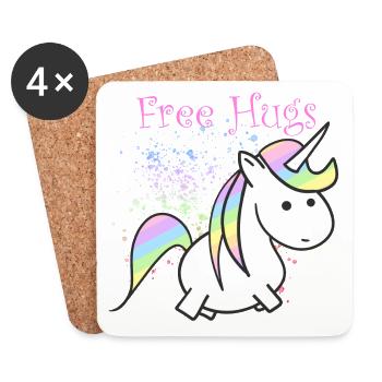 Pastel Rainbow Unicorn Free Hugs - Coasters (set of 4) - white - Front