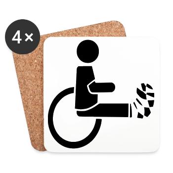 Utilisateur d’un fauteuil roulant avec jambe dans le plâtre # - Dessous de verre (lot de 4) - blanc - Devant