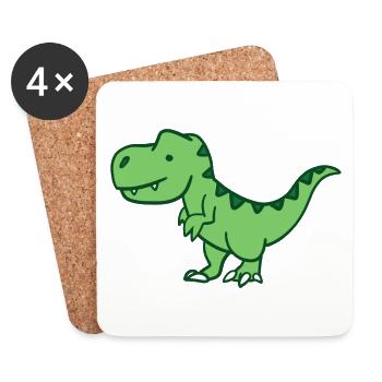 Kleiner Grün-Dino Cartoon - Untersetzer (4er-Set) - Weiß - Vorne