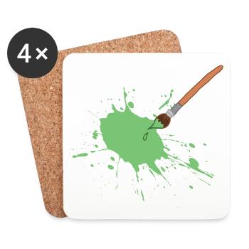 Green Paint Splash with Brush - Coasters (set of 4) - white - Front