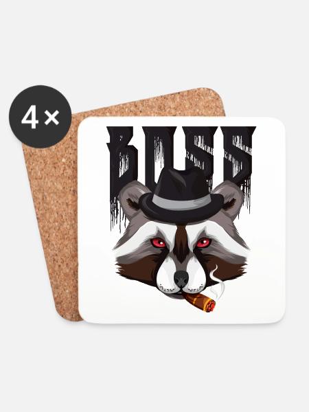 Mafia Boss Waschbär - Untersetzer (4er-Set) - Weiß
