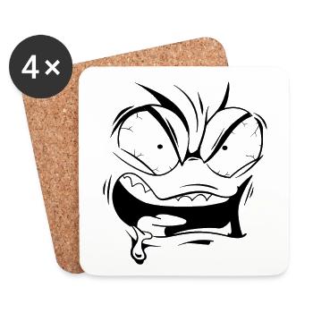 Visage en colère - Dessous de verre (lot de 4) - blanc - Devant