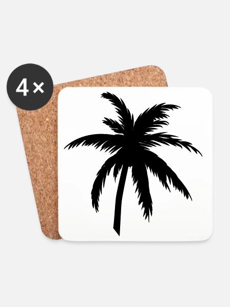 Palme Silhouette Schwarz – Tropical Style - Untersetzer (4er-Set) - Weiß