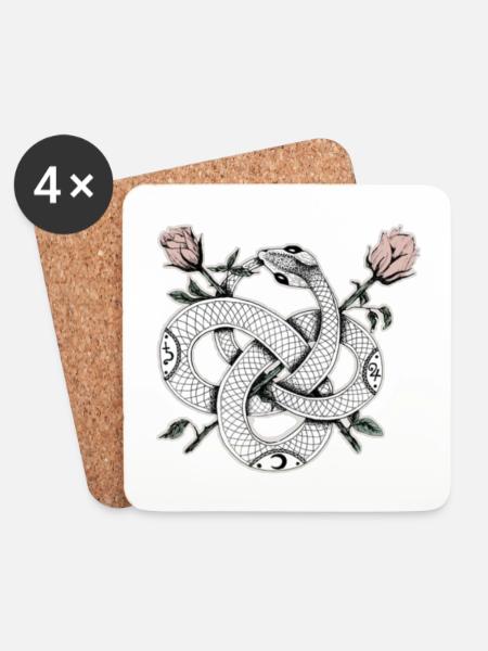 Schlangen-Design mit Rosen - Untersetzer (4er-Set) - Weiß