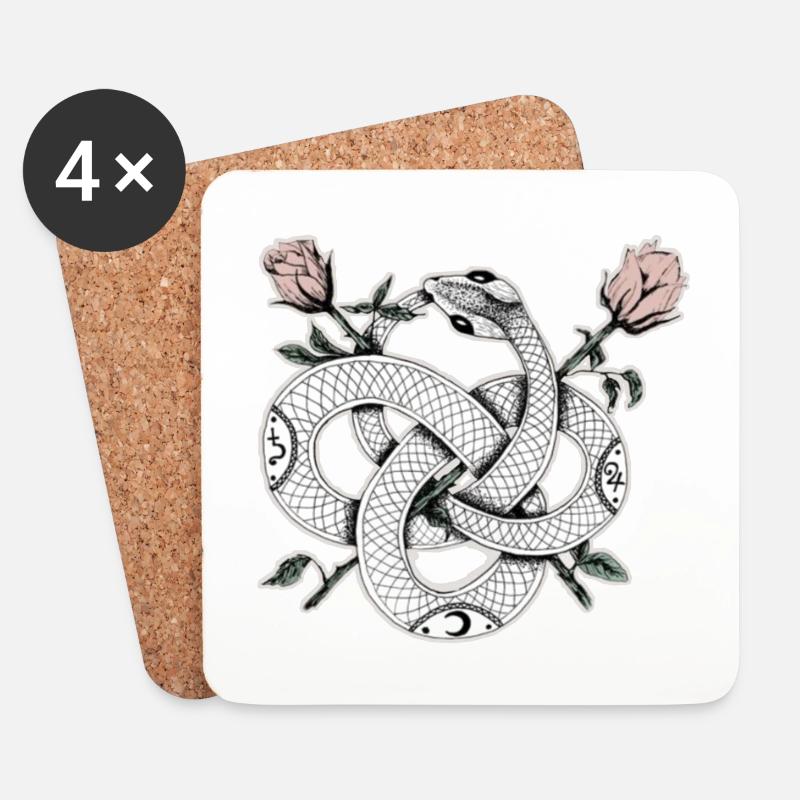 Schlangen-Design mit Rosen - Untersetzer (4er-Set) - Weiß