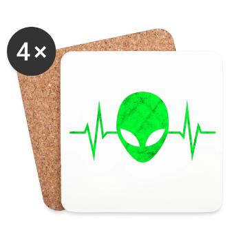 Alien, Tête Alien, Battement de Cœur, Pulsation, ECG - Dessous de verre (lot de 4) - blanc - Devant