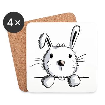 Lièvre curieux - lapins - lapins - lapins - Dessous de verre (lot de 4) - blanc - Devant
