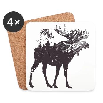 Moonlit Moose Forest Silhouette - Coasters (set of 4) - white - Front