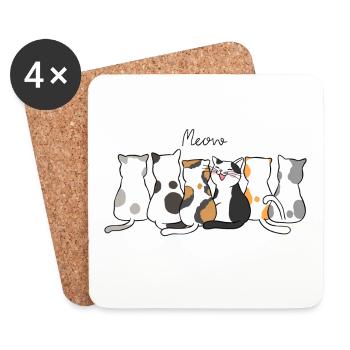Katzenkreis der Calico-Freunde - Untersetzer (4er-Set) - Weiß - Vorne