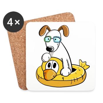 Chien en vacances avec la baignade - Dessous de verre (lot de 4) - blanc - Devant