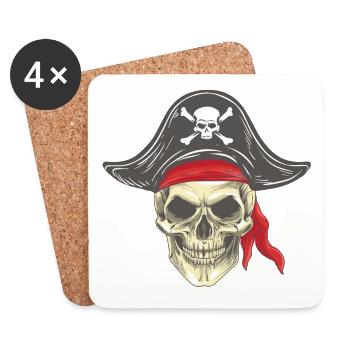 tête de pirate crâne de pirate avec chapeau Bandana - Dessous de verre (lot de 4) - blanc - Devant