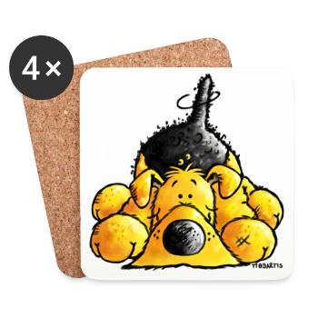 "Aron" - Airedale Terrier - dog cartoon- shirt - Coasters (set of 4) - white - Front