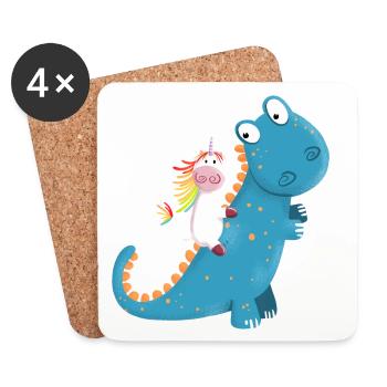 Unicorn Rides T Rex Dinosaurs I Cool Gift - Coasters (set of 4) - white - Front