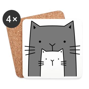 two cats - big and small cat - Coasters (set of 4) - white - Front