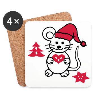 Souris de Noël - Dessous de verre (lot de 4) - blanc - Devant