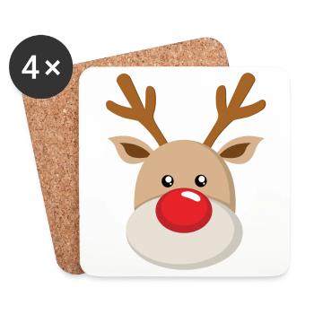 Reindeer Rudolf Face Sweet Red Nose Antlers - Coasters (set of 4) - white - Front