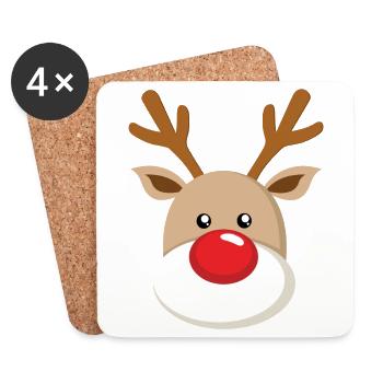 Sweet reindeer Red snub nose face Christmas - Coasters (set of 4) - white - Front