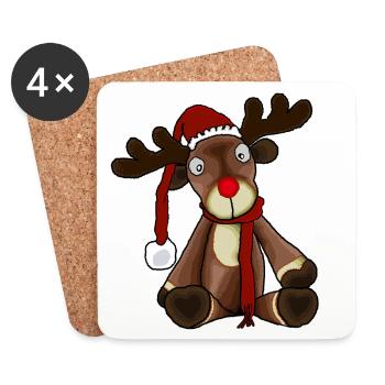Reindeer Santa Claus Christmas reindeer Rudolf - Coasters (set of 4) - white - Front