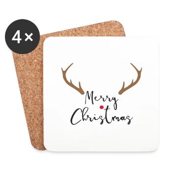 Merry Christmas red nose reindeer antler decoration - Coasters (set of 4) - white - Front