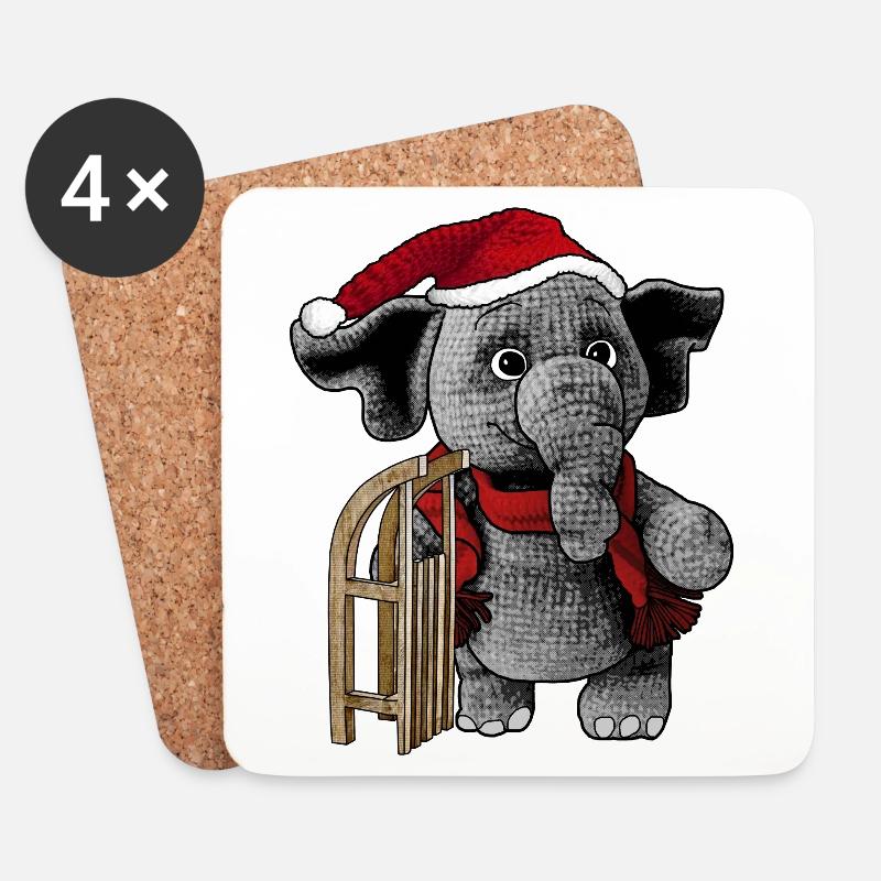 Weihnachtsmann Elefant mit Schlitten Geschenkidee - Untersetzer (4er-Set) - Weiß