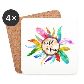 Wild Freiheit Federn Vogel Papagei Bunt Geschenk - Untersetzer (4er-Set) - Weiß - Vorne