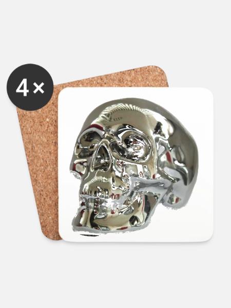 Silber Skull - Untersetzer (4er-Set) - Weiß