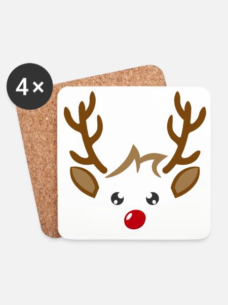Süßes Rentier Junge Gesicht Weihnachten Xmas - Untersetzer (4er-Set) - Weiß