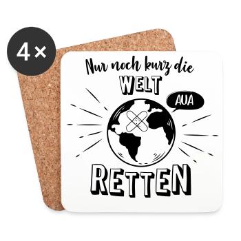 Nur noch kurz die Welt retten - Untersetzer (4er-Set) - Weiß - Vorne