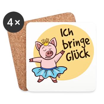 Glück Glücksbringer Süßes Glücksschwein Spruch - Untersetzer (4er-Set) - Weiß - Vorne