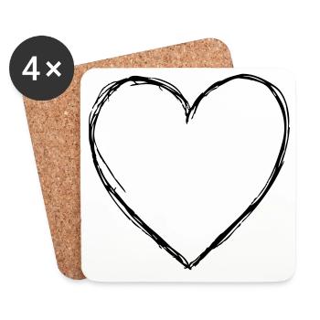 Coeur amour symbole cadeau anniversaire amitie - Dessous de verre (lot de 4) - blanc - Devant
