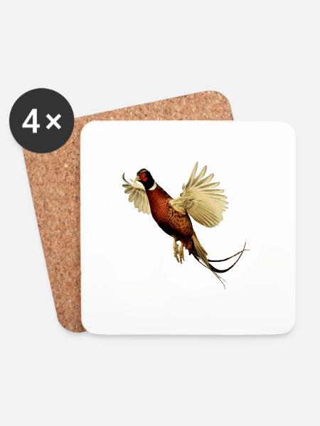 Pheasant shirt gift bird nature animal nectar - Coasters (set of 4) - white