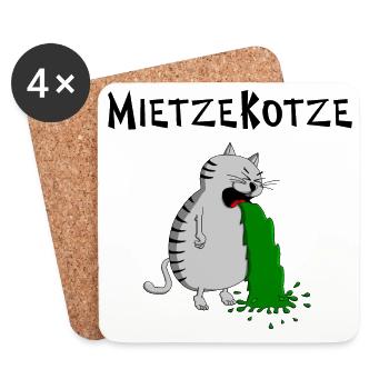 Mietzekatze muss kotzen = MietzeKotze - Untersetzer (4er-Set) - Weiß - Vorne