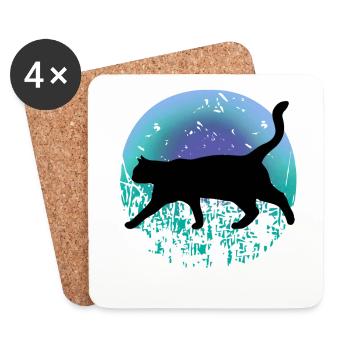 Chat noir - Dessous de verre (lot de 4) - blanc - Devant