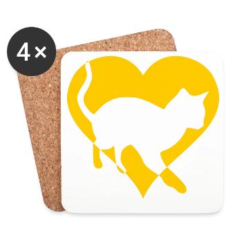 Cat Cat Pussy Gift Heart - Coasters (set of 4) - white - Front