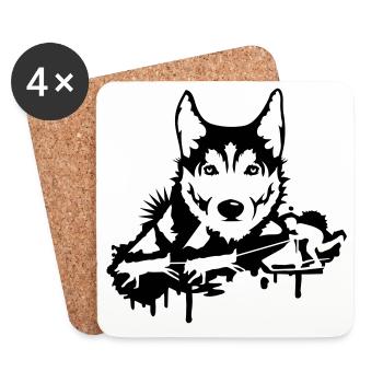 Une course de chien avec une tête husky - Dessous de verre (lot de 4) - blanc - Devant
