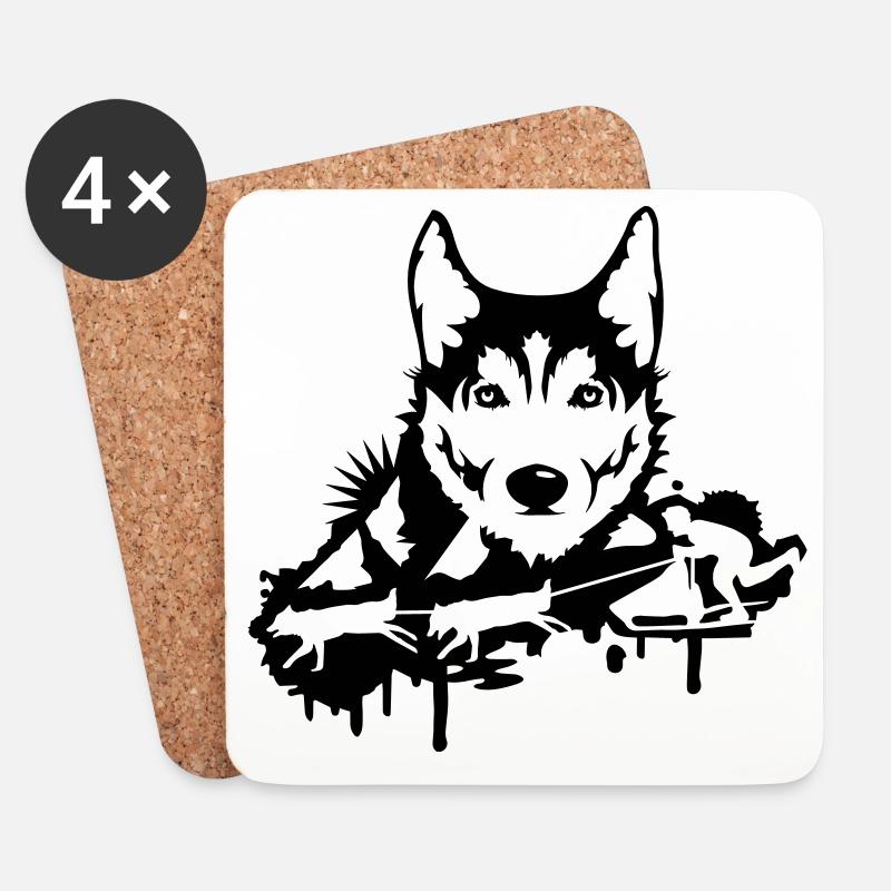Hunderennen mit Husky Kopf - Untersetzer (4er-Set) - Weiß
