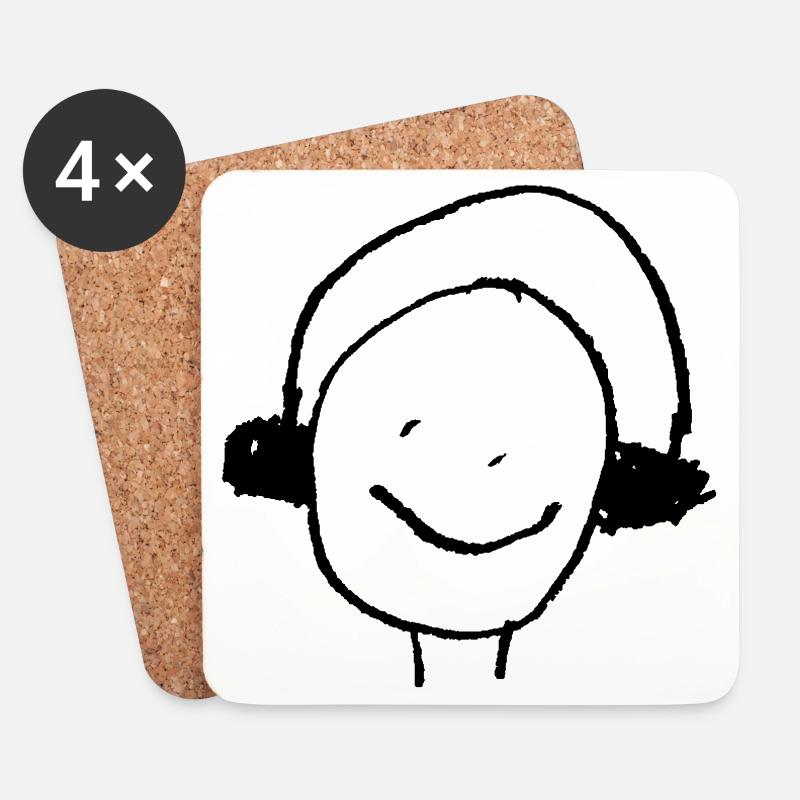 Kopfhörer oder Ohrenwärmer Kinderzeichnung DJ - Untersetzer (4er-Set) - Weiß