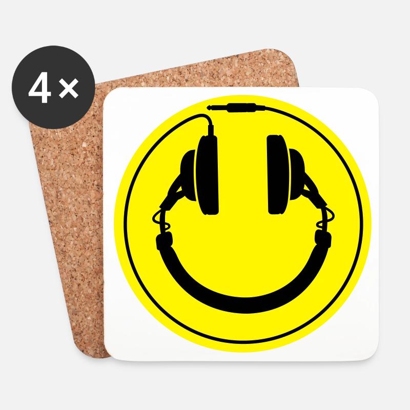 Smiley-Kopfhörer - Untersetzer (4er-Set) - Weiß